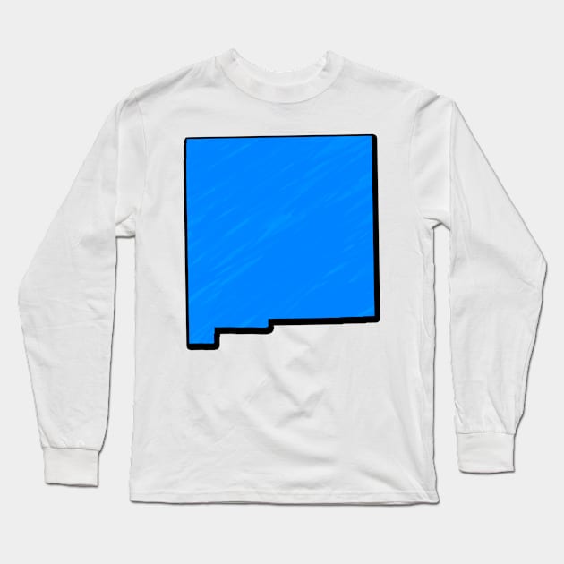 Bright Blue New Mexico Outline Long Sleeve T-Shirt by Mookle